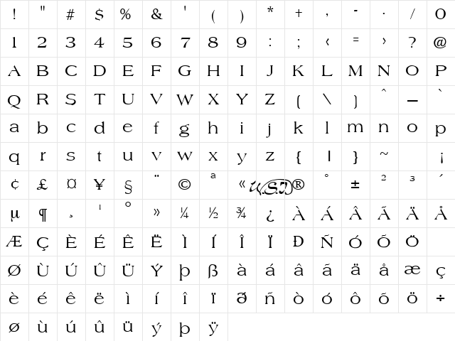 Amphion Regular Character Map