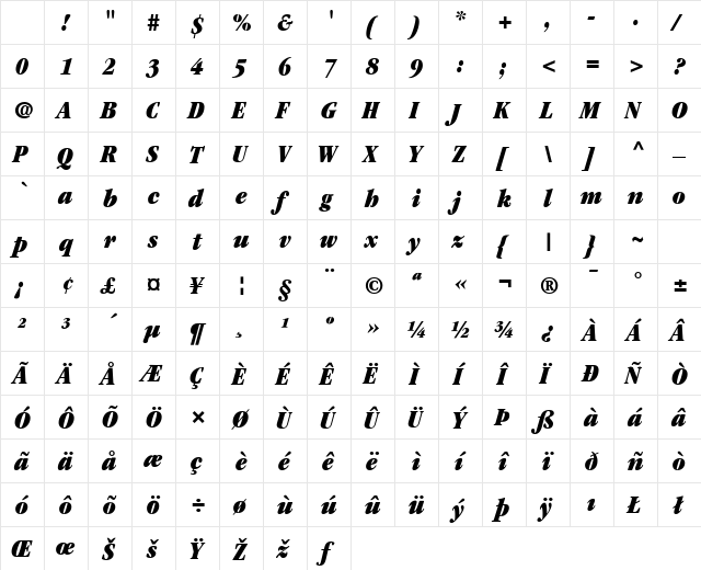 Garamond Black Condensed SSi Black Condensed Italic Character Map Garamond Black Condensed SSi Black Condensed Italic Character Map