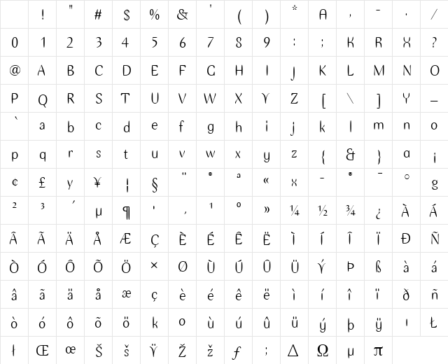 Ellipse ITC Regular Character Map
