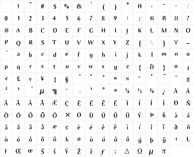 Ellipse ITC Bold Character Map