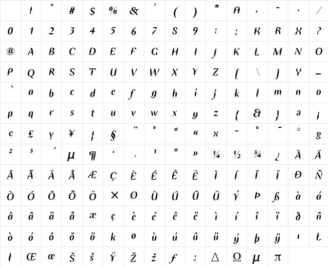 Ellipse ITC Bold Italic Character Map Ellipse ITC Bold Italic Character Map