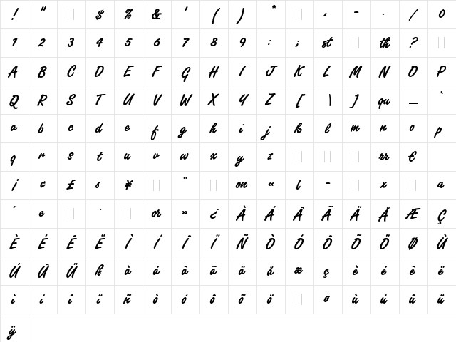 Freestyle Script Bold Regular Character Map