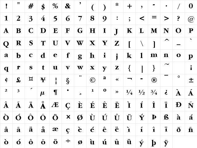 Garamand Bold Character Map Garamand Bold Character Map