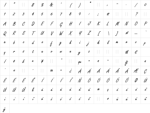 Freestyle Script Regular Character Map