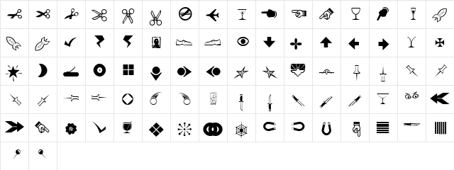A&amp;L Dingbats 1 Normal Character Map