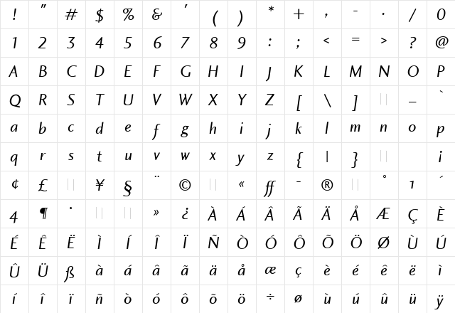 Charlotte Sans Book Italic Regular Character Map