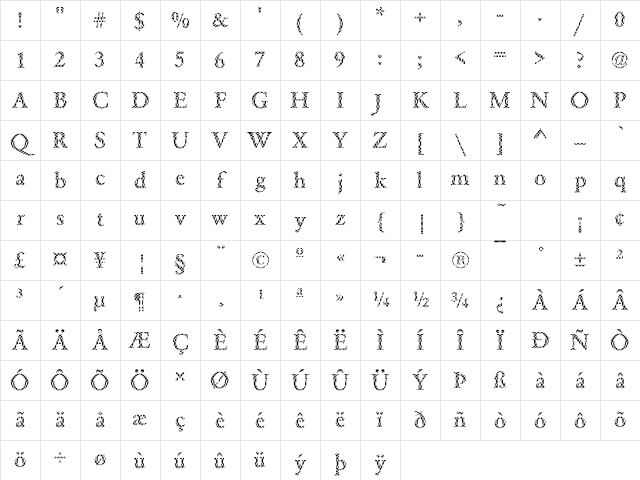 Garamond36 Becker Regular Character Map