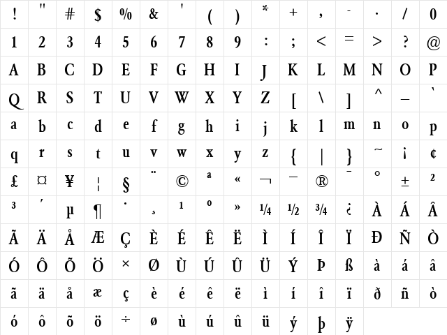 GaramondBE-CondensedMedium Medium Character Map GaramondBE-CondensedMedium Medium Character Map