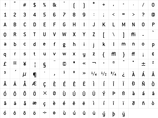 Conduit ITC Medium Regular Character Map