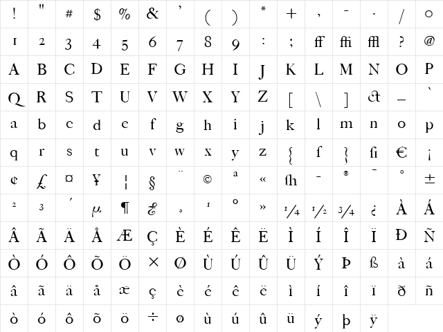 FCaslon 42 ITC Regular Character Map