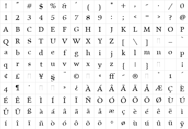 Elysium Book Regular Character Map