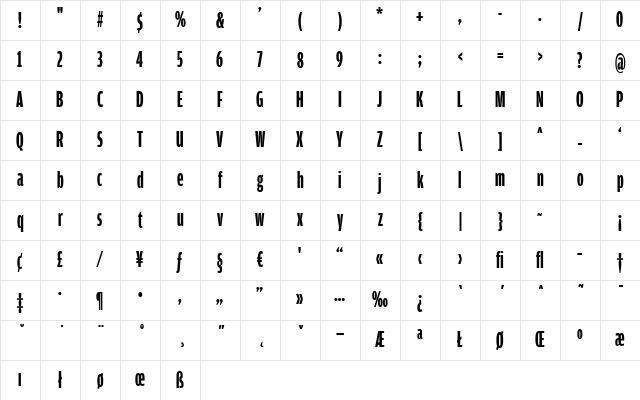 AmplitudeExtraComp-Bold Regular Character Map