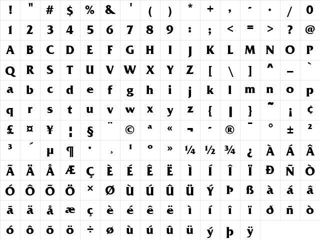 FrizQuaReg Bold Character Map FrizQuaReg Bold Character Map