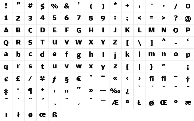 AmplitudeWide-Bold Regular Character Map