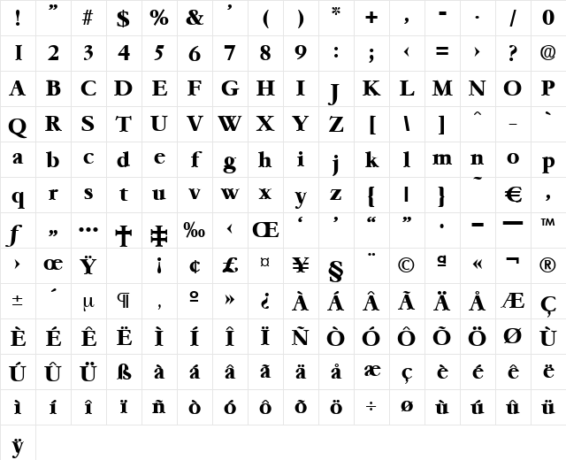Garemond-Bold Regular Character Map