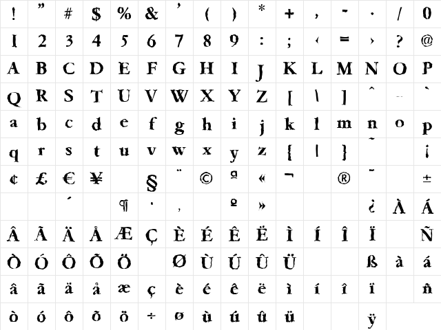 GarfeldRandom Bold Character Map