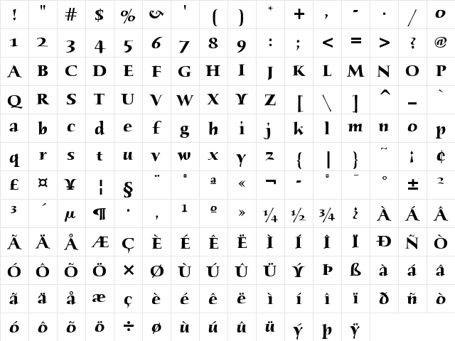 Humana Serif ITC Light Bold Character Map