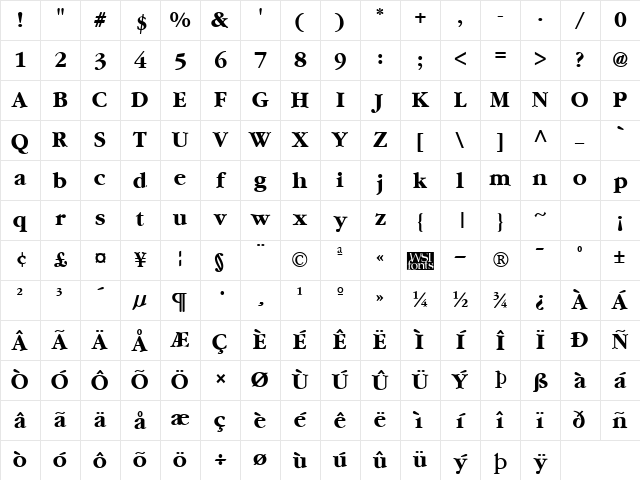 Garnet Bold Character Map Garnet Bold Character Map