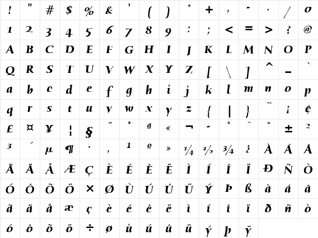 Humana Serif ITC Light Bold Italic Character Map