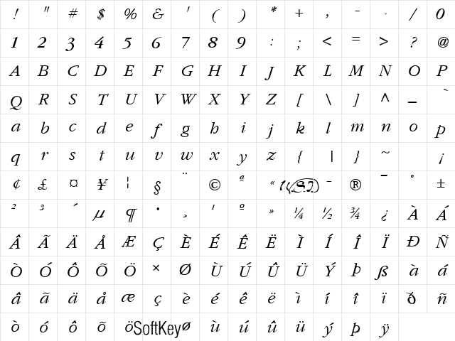 Garnet Italic Character Map Garnet Italic Character Map