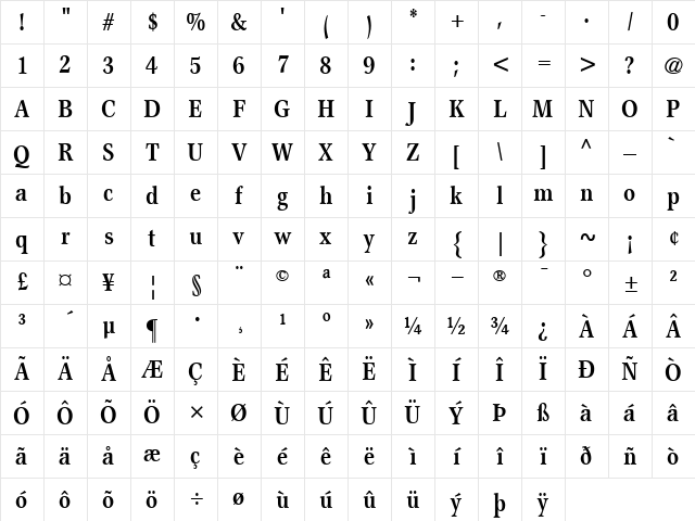 GarthGraphic-Condensed Bold Character Map GarthGraphic-Condensed Bold Character Map