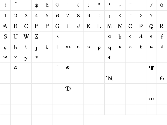 Garton Regular Bold Bold Character Map