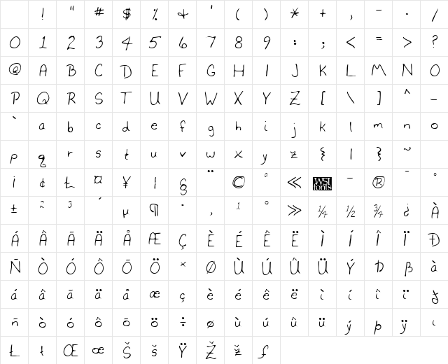 GarysHand Regular Character Map GarysHand Regular Character Map