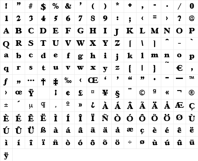 Gascogne-ExtraBold Regular Character Map