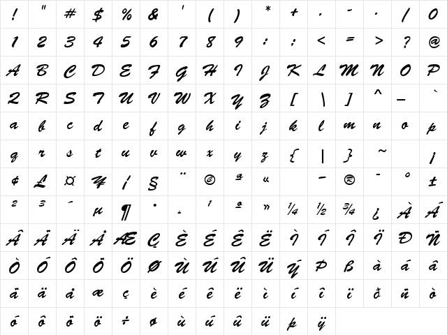 GE Brush Strokes Regular Character Map
