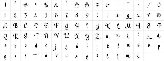 A&amp;S Christmas Script Regular Character Map