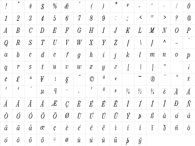 GE Esmeralda Regular Character Map GE Esmeralda Regular Character Map