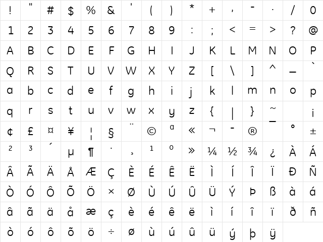 GE Inspira Regular Character Map
