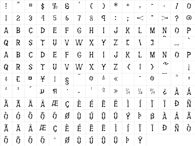 GE Them Bones Regular Character Map