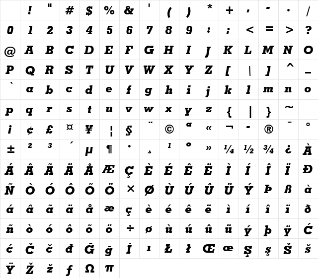 GeoSlab703 XBdIt BT Extra Bold It Character Map GeoSlab703 XBdIt BT Extra Bold It Character Map