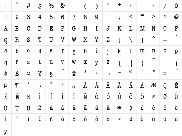 AmTypewriterCdMdITCTT Regular Character Map