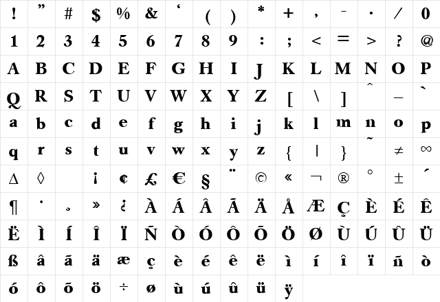 GermanCaslon Bold Character Map