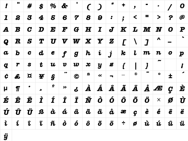 AmTypewriterITCTT BoldItalic Character Map