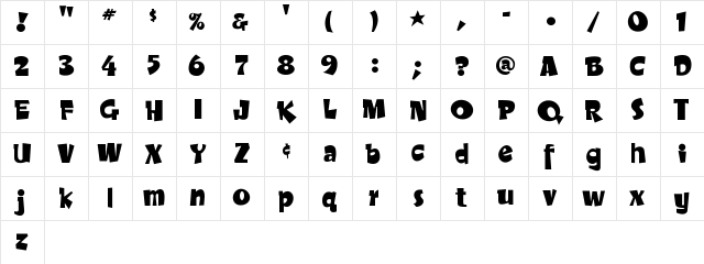 A&amp;S Happy Jack Regular Character Map