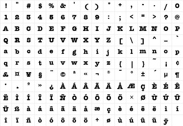 AmTypewriterITC Bold Character Map