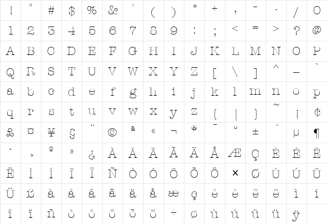 AmTypewriterITC Light Character Map