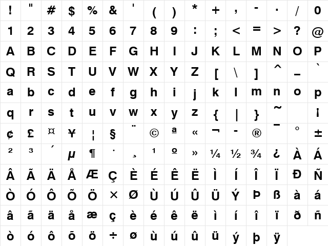 Geneva Bold Character Map Geneva Bold Character Map