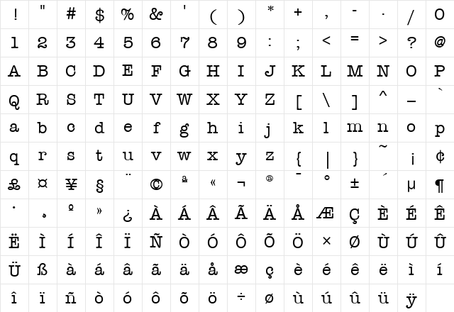AmTypewriterMdITC Medium Character Map