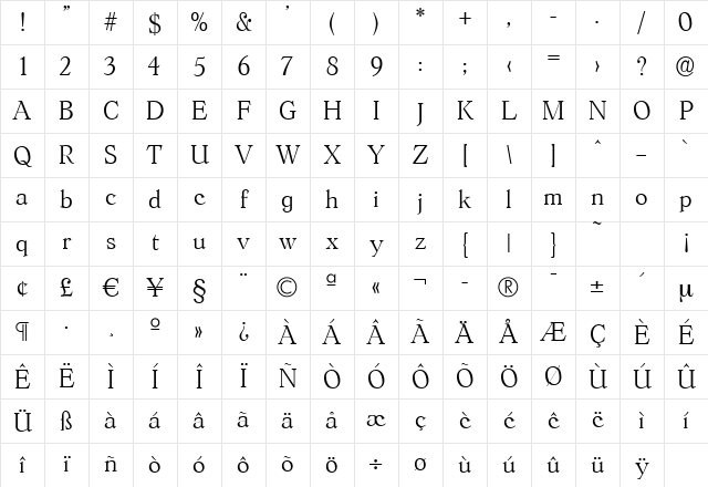 LucasBecker-ExtraLight Regular Character Map