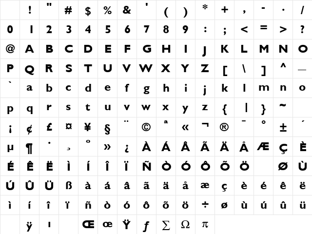 Gentle Bold Character Map
