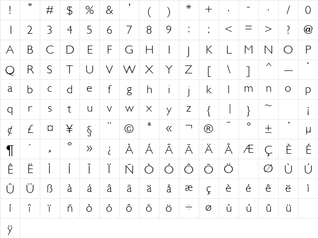 Gentle Sans Light Regular Character Map Gentle Sans Light Regular Character Map