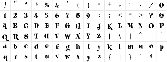 A&amp;S Jiggy Roman Regular Character Map