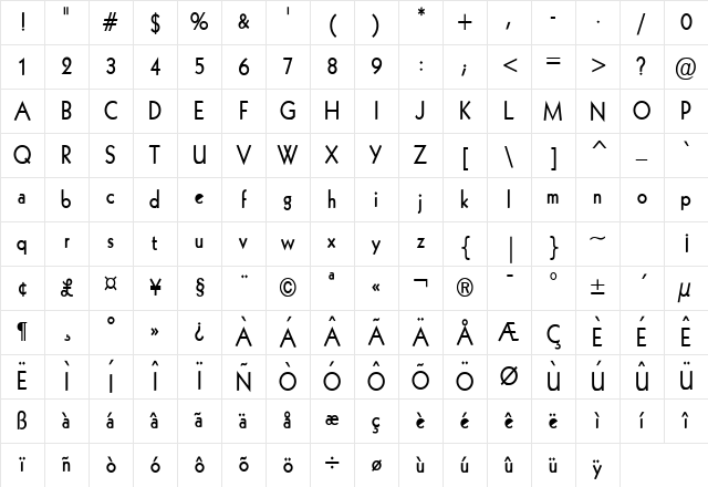 Geo 112 Condensed Bold Character Map
