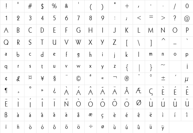 Geo 112 Condensed Normal Character Map