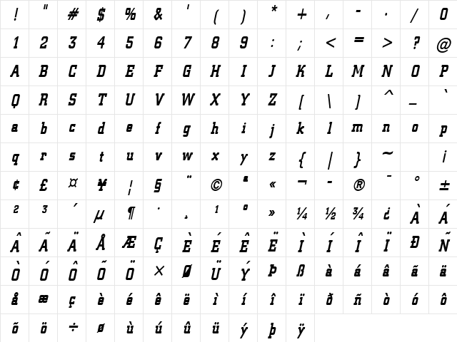 Geo 957 Condensed BoldItalic Character Map