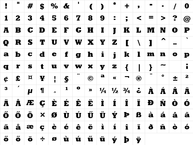 Geometric-Slabserif712 ExHU Extra Bold Character Map Geometric-Slabserif712 ExHU Extra Bold Character Map